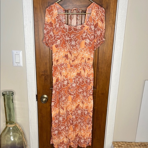 ROXY Tropical Beach Vacation Maxi Midi Dress with Open Back in Coral | M - Picture 1 of 4